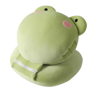 Oreiller en forme de U Green Frog, 28x28x14cm, support de cou pour voyage, pour bureau, étudiants, en polyester - Product Image 1