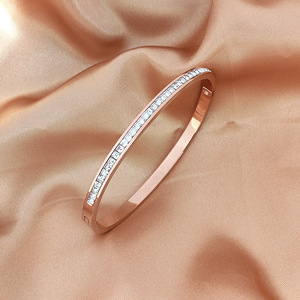 18K PVD Gold Plated Stainless Steel <b>Crystal</b> Inlay Bangle <b>for</b> <b>Women</b> | Minimalist Design | Waterproof, Hypoallergenic & Non-Fading - Product Image 4