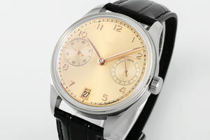 Montre de luxe unisexe 43 mm avec cristal saphir, aiguilles dorées, date, fermoir caché, bracelet en cuir 22 mm, mouvement Shanghai personnalisé, marque - Product Image 2