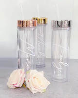 Gobelets en plastique rose doré de 16 oz à double paroi avec couvercle et paille, mug isotherme réutilisable, gobelet fin en acrylique transparent