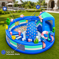 Aire de jeux gonflable sur le thème de l'océan pour enfants, avec piscine à balles et toboggan, pour fêtes en plein air