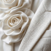 Setelan Blazer Kancing Tunggal Bertekstur Ivory 3D Rose Corsage dengan Celana Lurus untuk Wanita, Setelan Bisnis Formal Kantor Elegan, Custom OEM/ODM