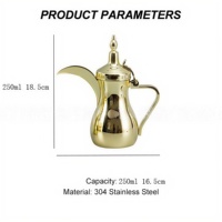 250ml en acier inoxydable écologique résistant à la chaleur théière du Moyen-Orient cafetière arabe bouilloire à eau chaude théière de cour