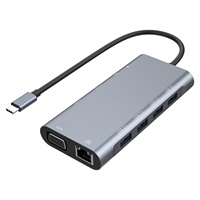 Station d'accueil USB-C 11 en 1 avec 4K HDTV VGA RJ45 PD 100w, chargeur USB 3.0, lecteur de cartes SD/TF, alliage d'aluminium
