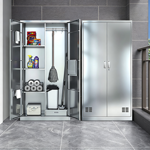 <span class=keywords><strong>Armoire</strong></span> de nettoyage double <span class=keywords><strong>porte</strong></span> en acier inoxydable 1800*900*400mm, ventilée, pour rangement de balais et serpillères, idéale pour usage commercial, scolaire et salle de bain - Product Image 4