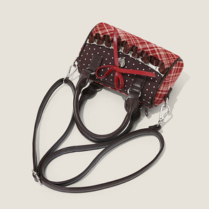 Sac à bandoulière portable pour femme, motif écossais rouge, patchwork, design en dentelle, idéal pour les sorties - Product Image 3