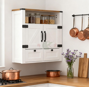Armoire de salle de bain murale rustique de style ferme avec miroir, <span class=keywords><strong>porte</strong></span> <span class=keywords><strong>coulissante</strong></span> de type grange et tiroirs de rangement pour cuisine, buanderie et entrée - Product Image 2