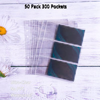 Reliure A5 à 6 anneaux avec pochettes pour cartes de visite et emplacement pour mémo, lot de 50, 300 pochettes ultra-transparentes pour photocartes