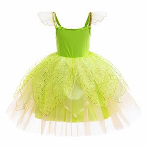 Venta al por mayor niñas verde elfo Rana vestidos Hada niño Tiana Tinker Bell princesa cumpleaños fiesta trajes disfraces de Halloween - Product Image 6
