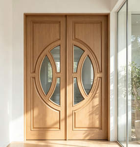 Puerta de Entrada de Madera Maciza de Alta Calidad, Puerta Doble Comercial con Vidrio Tallado a Medida para Espacios Comerciales - Product Image 4