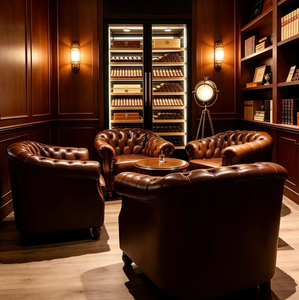Muebles de Lujo para <span class=keywords><strong>Bar</strong></span> de Cigarros, Sillón de Cuero con Tapicería de Diamantes, Vitrina de Cigarros de Vidrio para <span class=keywords><strong>Bar</strong></span> de Whisky, Club de Caballeros - Product Image 5