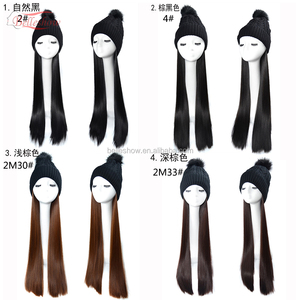 peluca cabeza caliente de lana sombrero peluca negro de lana de pelo largo y recto de invierno cálido de pelo largo pelo recto - Product Image 2