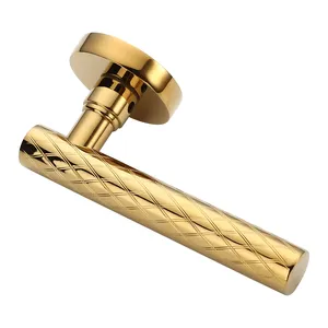 Luxury Solid Brass Door Handles Gold Knurled Interior Door Handles With Good Quality