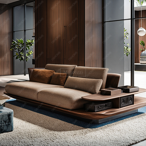 طقم أريكة خشبي بتصميم أوروبي كاجوال من الجلد الإيطالي الحديث، أثاث أنيق لاستقبال المكاتب والشقق - Product Image 5