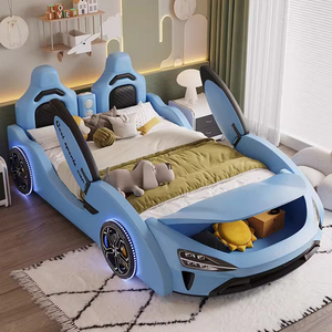 <span class=keywords><strong>Letto</strong></span> per Bambini in Pelle <span class=keywords><strong>Blu</strong></span> con Contenitore, <span class=keywords><strong>Letto</strong></span> a Forma di Auto per Uso Domestico, Design Moderno Imbottito - Product Image 3