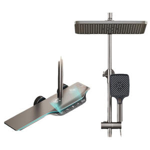 Système <span class=keywords><strong>de</strong></span> <span class=keywords><strong>douche</strong></span> à touches <span class=keywords><strong>de</strong></span> piano carrées Douchette à main à affichage numérique à LED avec robinet <span class=keywords><strong>de</strong></span> baignoire à cascade Ensemble <span class=keywords><strong>de</strong></span> mitigeur <span class=keywords><strong>de</strong></span> <span class=keywords><strong>douche</strong></span> thermostatique - Product Image 1