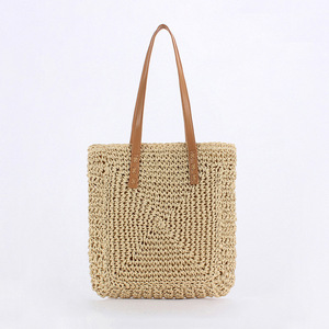 French Large Capacity Double Root Strap Paper Rope Woven <b>Square</b> Women's Leisure Travel Bag With Zipper Tanjing - Product Image 6