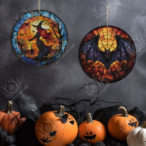 Feliz Halloween <span class=keywords><strong>redondo</strong></span> de madera colgante de pared signo gato negro FIESTA DE Halloween círculo corona Decoración - Product Image 4