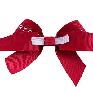 Hot Sale Factory Christmas Ribbon Bow Box Packing Printed White Logo Pre-tied Grosgrain Ribbon