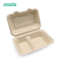 Oasis 2025 nouveau 900ml biodégradable et compostable Bagasse à clapet boîte de canne à sucre pour Sushi gelée gaufrage impression Type de dossier