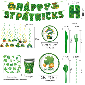 Assiettes à motif trèfle porte-bonheur vert et à carreaux, idéales pour la Saint-Patrick et les fêtes d'anniversaire sur le thème irlandais - Product Image 2