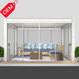 Pergola moderne en aluminium pour l'extérieur, kit de véranda motorisée autoportante avec verre trempé, imperméable, préfabriqué - Product Image 3