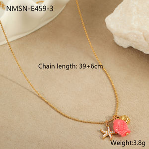 2025ใหม่ Hawaii เครื่องประดับผู้หญิงโซ่สแตนเลสหอยเปลือกหอยปลาดาวสีชมพูสร้อยคอเสน่ห์มหาสมุทร PVD 18K - Product Image 5