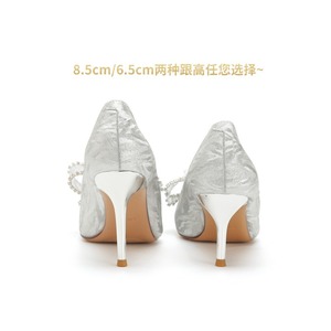 รองเท้าเจ้าสาวแบบสวม ปลายแหลม ส้นเข็ม ประดับดอกไม้ผ้าปักเลื่อม ส้นสูง 5-8 ซม. - Product Image 2
