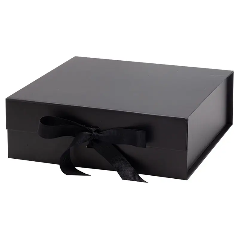 Индивидуальная Складная плоская упаковка, Черная Магнитная подарочная упаковочная коробка с ленточной застежкой