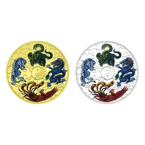 중국 4 개의 상징 기념 동전 블루 드래곤 화이트 타이거 챌린지 코인