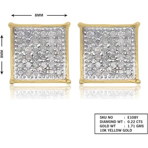 Ornaatis Diamond <b>Square</b> Stud Earrings 10k Yellow Gold 8mm Round Cut <b>White</b> Natural Screw Back Everyday Wear - Product Image 3
