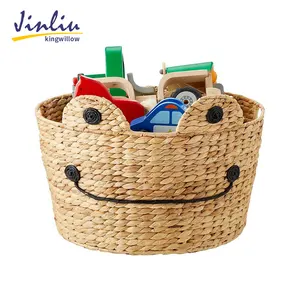 Cesta de almacenamiento tejida para el hogar, cesta de animales de jacinto de agua para ropa sucia para niños