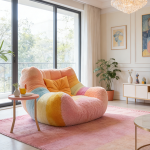 Fauteuil pouf en tissu Teddy arc-en-ciel moderne, fauteuil <span class=keywords><strong>de</strong></span> salon confortable et luxueux, coloré, pour <span class=keywords><strong>le</strong></span> salon - Product Image 3