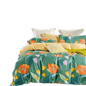 Juego de sábanas de algodón estampado KOSMOS logotipo personalizado pequeño floral 4 piezas juego de cama 60 piezas juego de sábanas de algodón de grapa larga juego de cama