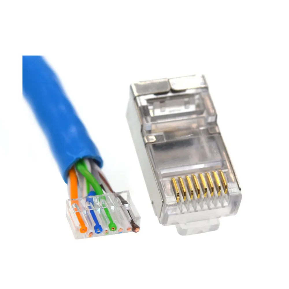 ציפוי זהב מגן RJ45 מחבר Cat6 STP תקע עם תוספת