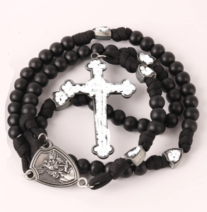 맞춤형 골동품 청동 및 은색 십자가 가톨릭 묵주 종교 아이템 남성용 빈티지 묵주 디자인 구슬 목걸이 - Product Image 5