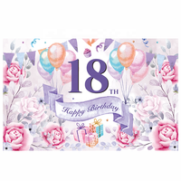 Großhandelspreis Happy Birthday Banner 6,1*2,9ft Rosa Blumen-Ballon 18. Geburtstag Hintergrund für Mädchen Geburtstagsfeier Dekoration