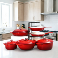 Ensemble de casseroles en émail multicolores en gros, batterie de cuisine en fonte 11 pièces, cocotte à induction