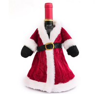Housse de bouteille de vin en velours Père Noël avec bordure en peluche blanche, décoration de Noël pour table de fête, manchon de bouteille de vin, ornement