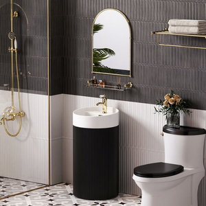 Mueble <span class=keywords><strong>de</strong></span> <span class=keywords><strong>Baño</strong></span> Moderno <span class=keywords><strong>de</strong></span> Estilo Francés Retro con Lavabo Pedestal <span class=keywords><strong>de</strong></span> Cerámica Integrado <span class=keywords><strong>de</strong></span> un Solo Orificio, en Forma <span class=keywords><strong>de</strong></span> <span class=keywords><strong>Columna</strong></span>, para Espacios Pequeños - Product Image 2