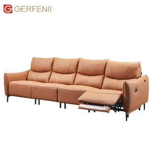 Canapé inclinable extensible de luxe en cuir véritable blanc, style moderne et épuré, avec mousse haute densité et structure en bois, pour home cinéma et salon A088-A - Product Image 1