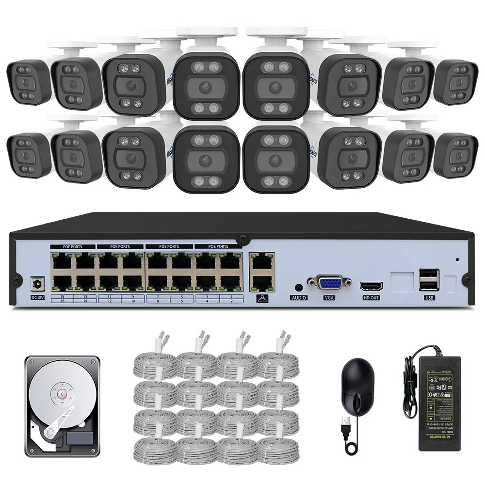 Hiseeu H.265, 16 дюймов, 8 Мп, IP-камера, система активного устрашения, система двухсторонней аудио, охранная сетевая камера CCTV, комплект 4K NVR