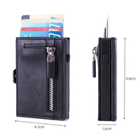 PRF-45 Pop Up PU Kulit RFID Memblokir Pemegang Kartu Unisex Uang Dompet dengan Koin Saku Ritsleting Tombol