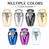 Urne funéraire miniature de luxe moderne pour animaux de compagnie, avec breloque en cristal Aile d'ange, couvercle à vis en alliage d'aluminium, pour cendres d'animaux, fournisseur en gros