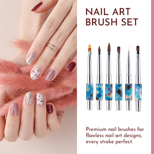 Kit de 7 pinceaux à ongles personnalisés à double tête effet écailles de sirène, en nylon, ovales, avec manche métallique pour manucure - Product Image 5