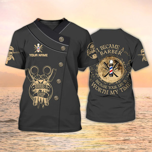 Nuevo Lanzamiento Camisa de Barbero de Manga Corta con Impresión 3D Uniforme de Salón de Peluquería con <span class=keywords><strong>Diseño</strong></span> Único <span class=keywords><strong>para</strong></span> Capa de Corte - Product Image 2