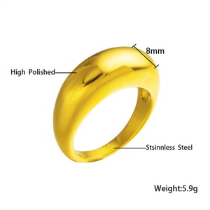 Vente en gros de bijoux minimalistes, anneaux de doigt en acier inoxydable plaqué or fin avec charme en zircon, pour femmes et hommes - Product Image 5