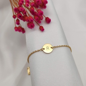 Fashion Jewelry 925 <strong>Sterling</strong> <strong>Silver</strong> Gold Plated Engraved Letter <strong>Initial</strong> Chain <strong>Bracelet</strong> - Product Image 6
