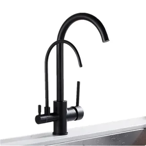 Black Water purification function 3-way Double spout Mixer Kitchen faucet