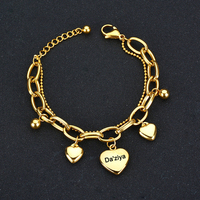 Pulsera de Acero Inoxidable con Barra de Nombre Personalizada y Corazón, Regalo Doble Personalizado para Mujeres y Hombres, UIONEN 1937, Chapado en Oro/Plata Clásico